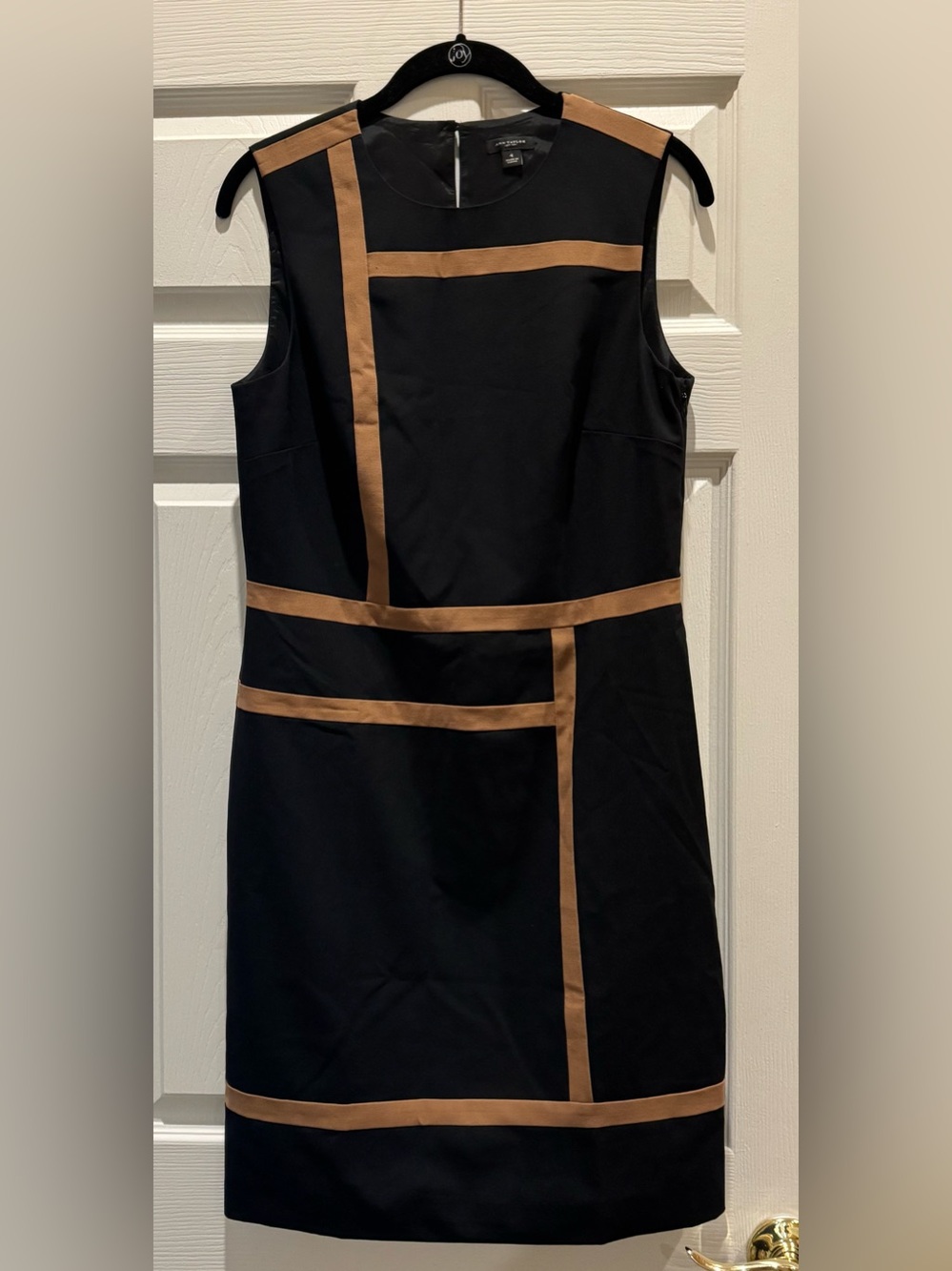 Ann Taylor Women’s Black Sleeveless Sheath Dress with Tan Geometric Trim (4)